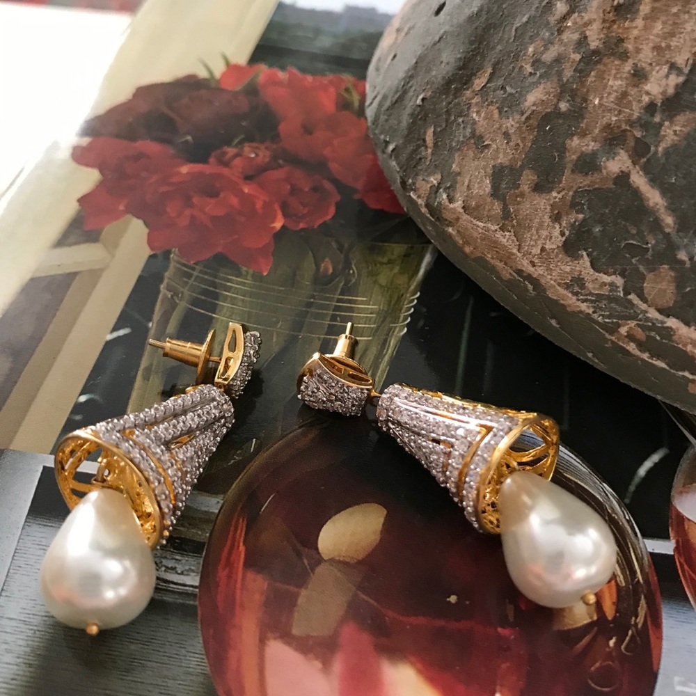 Pave Bell Pearl stud earrings